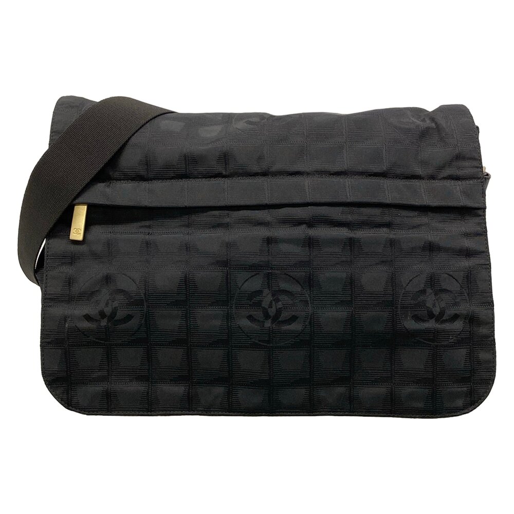 Chanel New Travel Line Shoulder Bag Nylon Jacquard Leather